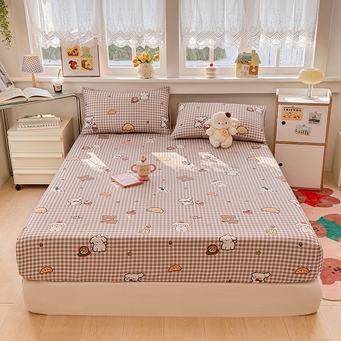 91家纺网 家纺一手货源 找家纺 缦彩 2026新款全棉纯棉印花床笠单品床笠床笠单件 格子狗-咖