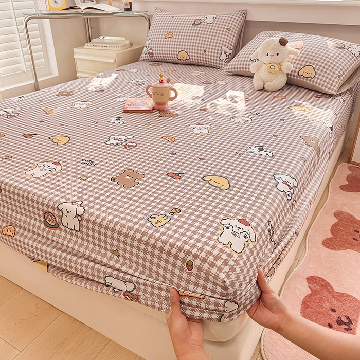 91家纺网 家纺一手货源 找家纺 缦彩 2026新款全棉纯棉印花床笠单品床笠床笠单件 格子狗-咖