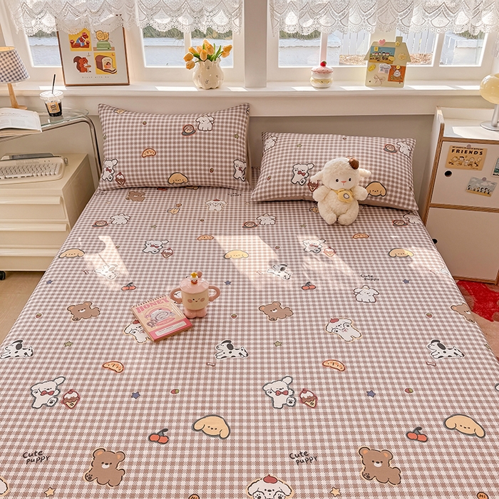 91家纺网 家纺一手货源 找家纺 缦彩 2026新款全棉纯棉印花床笠单品床笠床笠单件 格子狗-咖