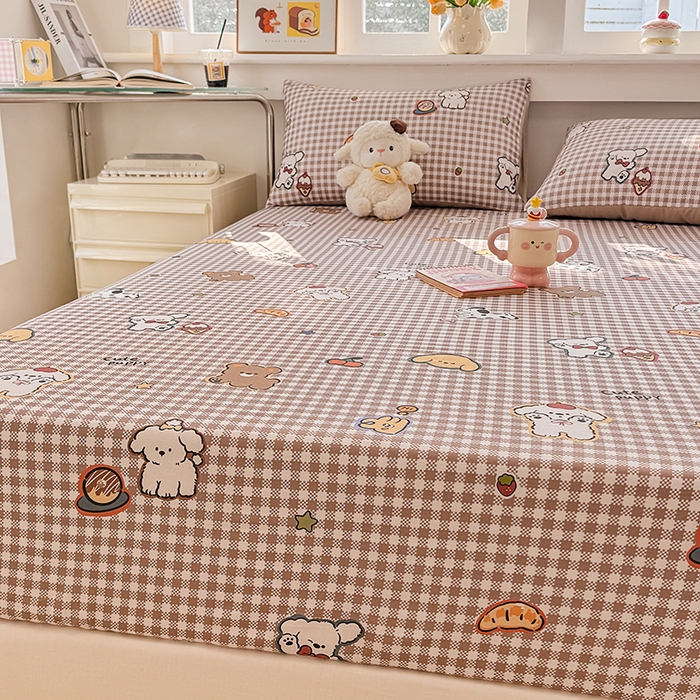 91家纺网 家纺一手货源 找家纺 缦彩 2026新款全棉纯棉印花床笠单品床笠床笠单件 格子狗-咖