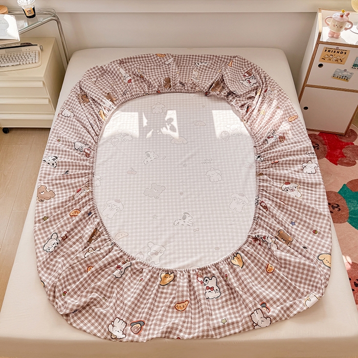 91家纺网 家纺一手货源 找家纺 缦彩 2026新款全棉纯棉印花床笠单品床笠床笠单件 格子狗-咖