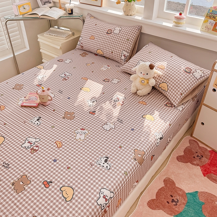 91家纺网 家纺一手货源 找家纺 缦彩 2026新款全棉纯棉印花床笠单品床笠床笠单件 格子狗-咖