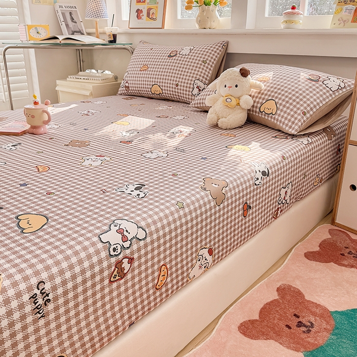 91家纺网 家纺一手货源 找家纺 缦彩 2026新款全棉纯棉印花床笠单品床笠床笠单件 格子狗-咖