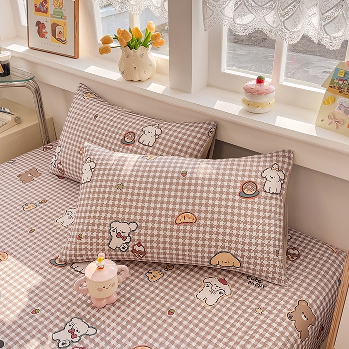 91家纺网 家纺一手货源 找家纺 缦彩 2026新款全棉纯棉印花床笠单品床笠床笠单件 格子狗-咖