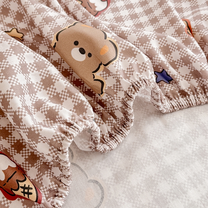 91家纺网 家纺一手货源 找家纺 缦彩 2026新款全棉纯棉印花床笠单品床笠床笠单件 格子狗-咖