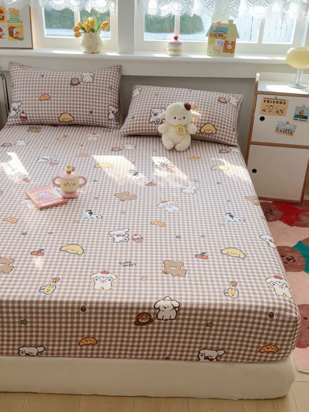91家纺网 家纺一手货源 找家纺 缦彩 2026新款全棉纯棉印花床笠单品床笠床笠单件 格子狗-咖