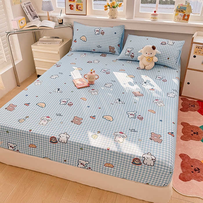 91家纺网 家纺一手货源 找家纺 缦彩 2026新款全棉纯棉印花床笠单品床笠床笠单件 格子狗-蓝