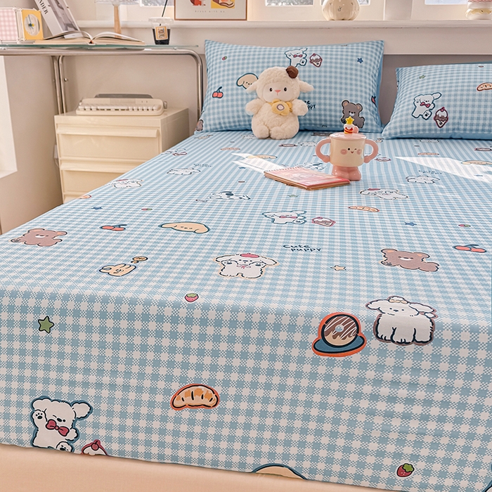 91家纺网 家纺一手货源 找家纺 缦彩 2026新款全棉纯棉印花床笠单品床笠床笠单件 格子狗-蓝