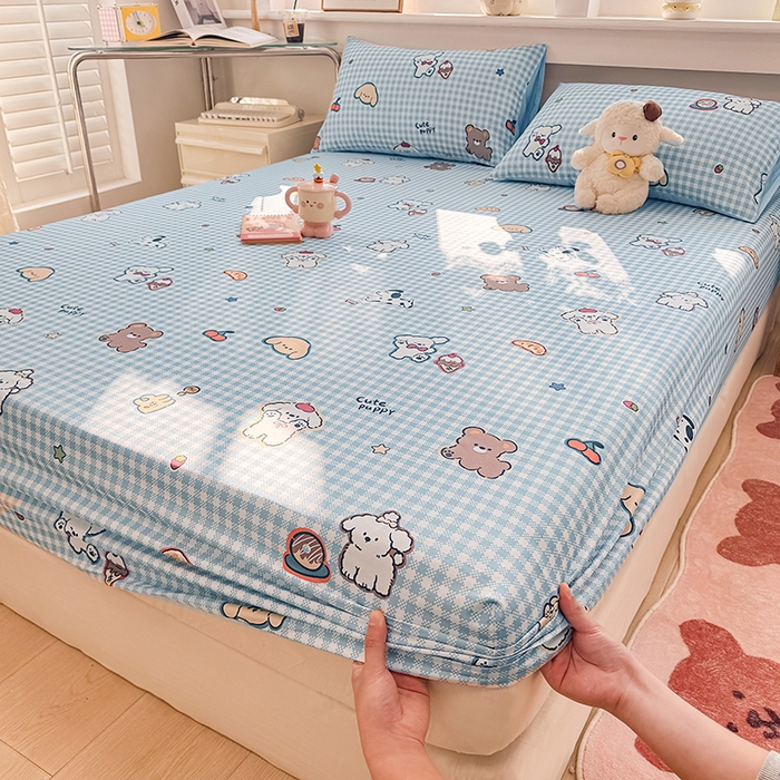 91家纺网 家纺一手货源 找家纺 缦彩 2026新款全棉纯棉印花床笠单品床笠床笠单件 格子狗-蓝