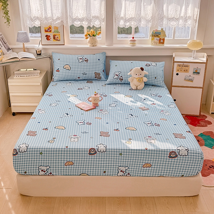 91家纺网 家纺一手货源 找家纺 缦彩 2026新款全棉纯棉印花床笠单品床笠床笠单件 格子狗-蓝