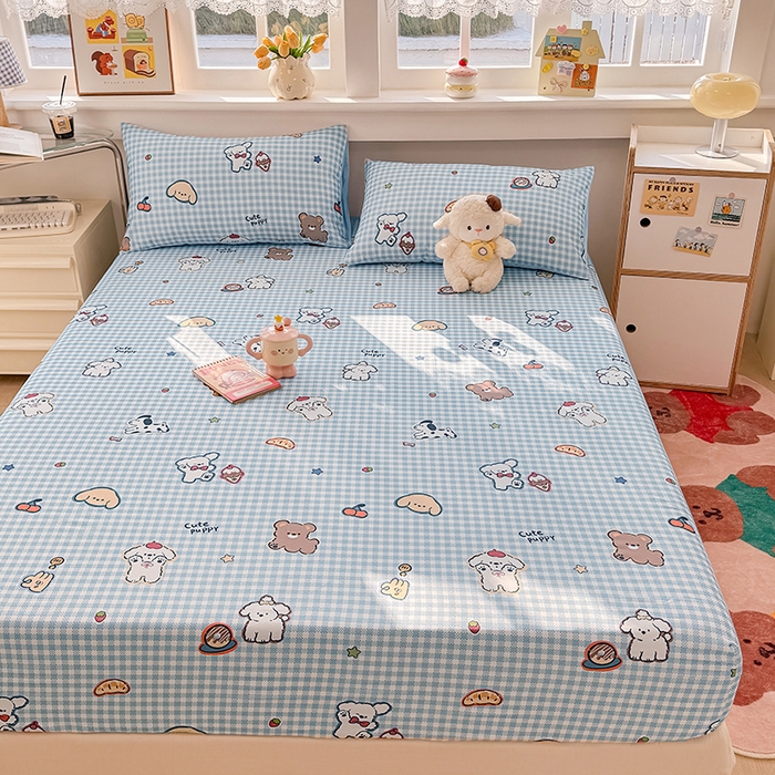 91家纺网 家纺一手货源 找家纺 缦彩 2026新款全棉纯棉印花床笠单品床笠床笠单件 格子狗-蓝