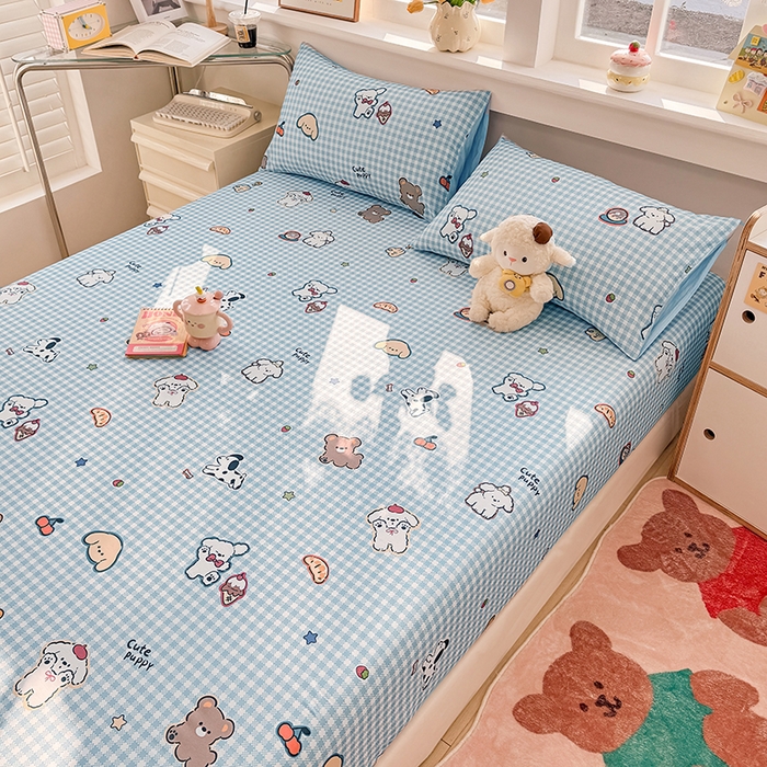 91家纺网 家纺一手货源 找家纺 缦彩 2026新款全棉纯棉印花床笠单品床笠床笠单件 格子狗-蓝