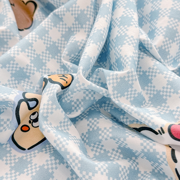 91家纺网 家纺一手货源 找家纺 缦彩 2026新款全棉纯棉印花床笠单品床笠床笠单件 格子狗-蓝