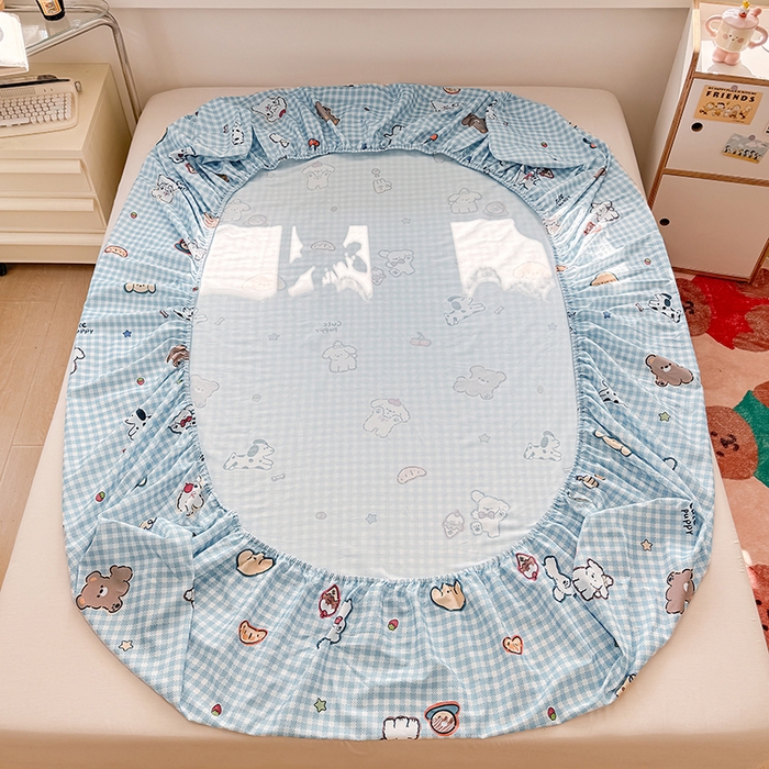 91家纺网 家纺一手货源 找家纺 缦彩 2026新款全棉纯棉印花床笠单品床笠床笠单件 格子狗-蓝