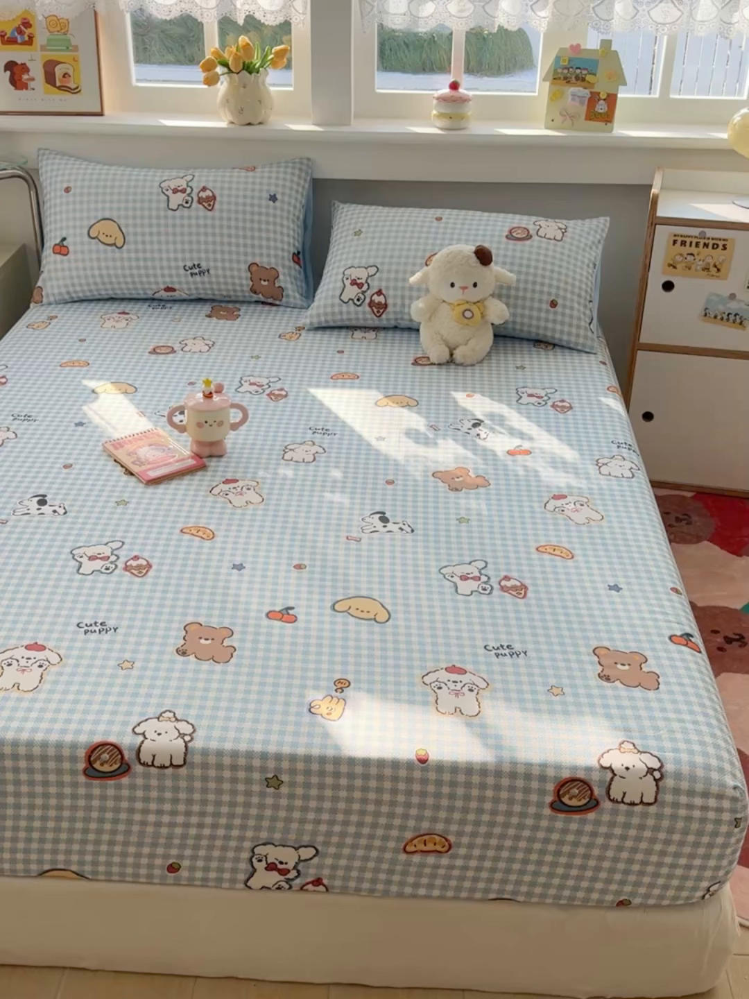 91家纺网 家纺一手货源 找家纺 缦彩 2026新款全棉纯棉印花床笠单品床笠床笠单件 格子狗-蓝