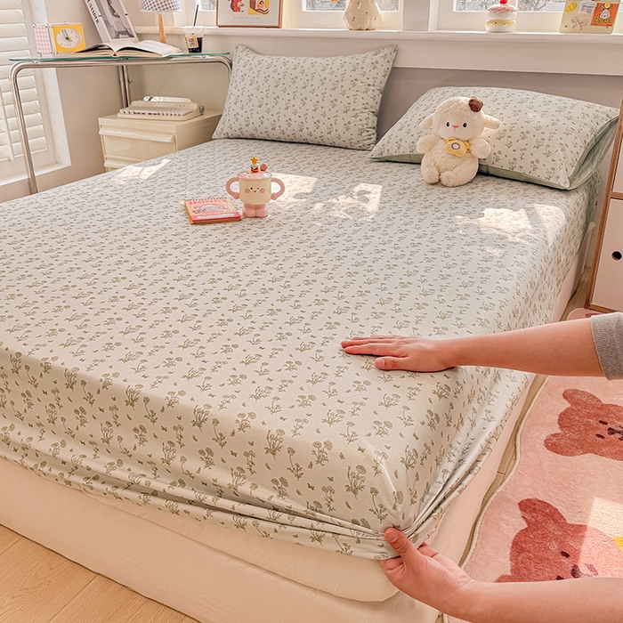 缦彩 2026新款全棉纯棉印花床笠单品床笠床笠单件 香菊-绿