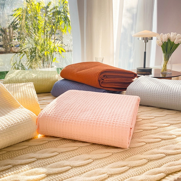 91家纺网 家纺一手货源 找家纺 眠博士2026新款简约时尚全棉华夫格四件套（提供买家秀）叠拍图