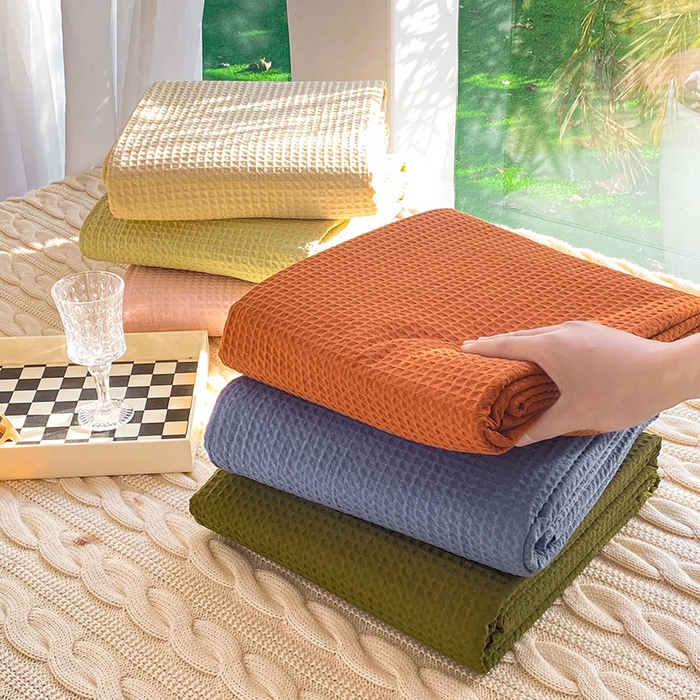 91家纺网 家纺一手货源 找家纺 眠博士2026新款简约时尚全棉华夫格四件套（提供买家秀）叠拍图