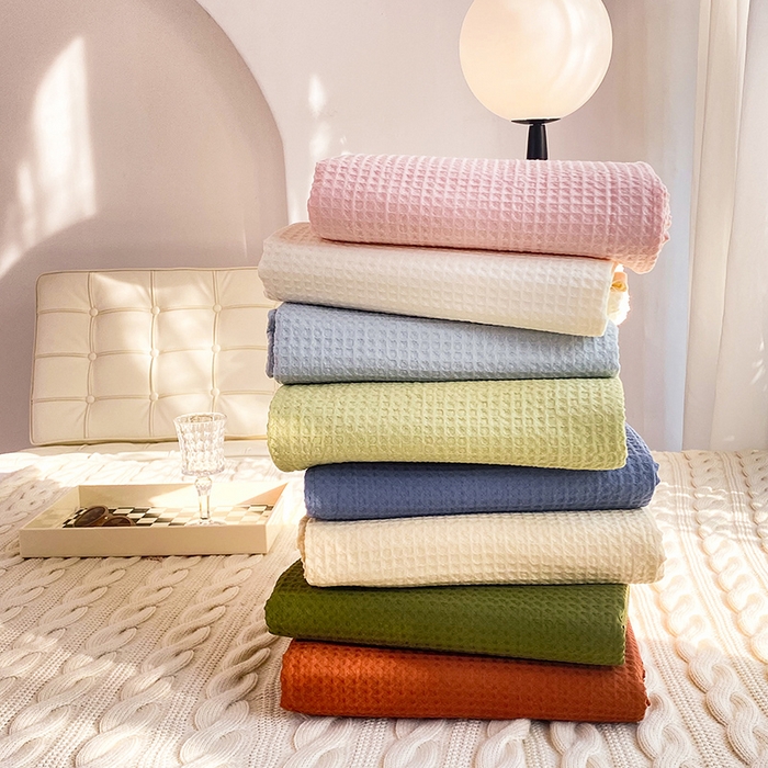 91家纺网 家纺一手货源 找家纺 眠博士2026新款简约时尚全棉华夫格四件套（提供买家秀）叠拍图