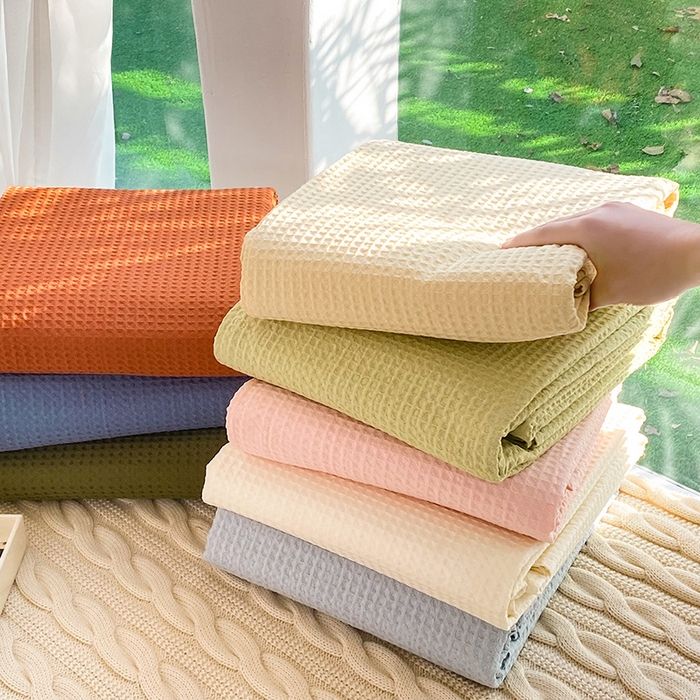 91家纺网 家纺一手货源 找家纺 眠博士2026新款简约时尚全棉华夫格四件套（提供买家秀）叠拍图