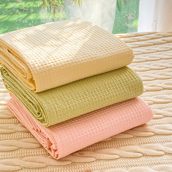 91家纺网 家纺一手货源 找家纺 眠博士2026新款简约时尚全棉华夫格四件套（提供买家秀）叠拍图