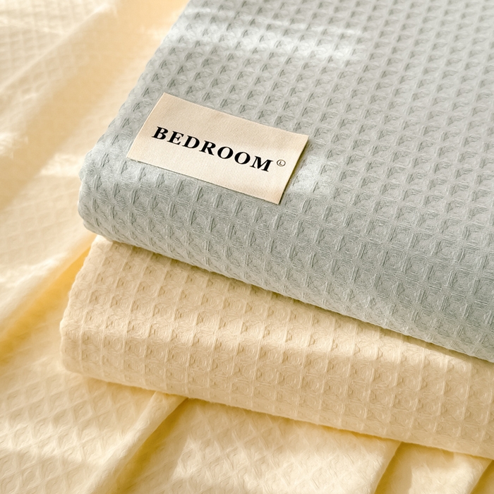 91家纺网 家纺一手货源 找家纺 眠博士2026新款简约时尚全棉华夫格四件套（提供买家秀）叠拍图