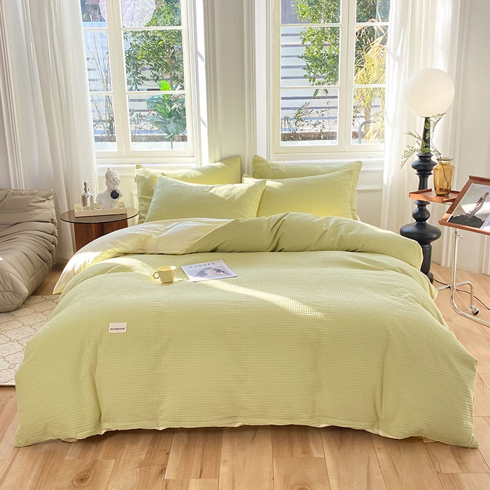 91家纺网 家纺一手货源 找家纺 眠博士2026新款简约时尚全棉华夫格四件套（提供买家秀）简约款 果绿