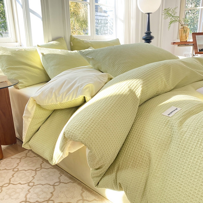 91家纺网 家纺一手货源 找家纺 眠博士2026新款简约时尚全棉华夫格四件套（提供买家秀）简约款 果绿