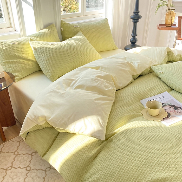 91家纺网 家纺一手货源 找家纺 眠博士2026新款简约时尚全棉华夫格四件套（提供买家秀）简约款 果绿