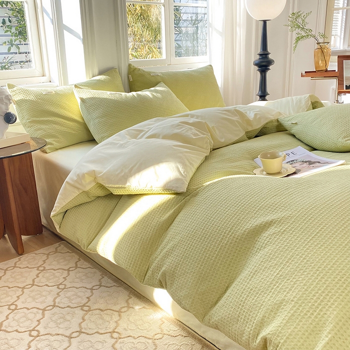 91家纺网 家纺一手货源 找家纺 眠博士2026新款简约时尚全棉华夫格四件套（提供买家秀）简约款 果绿