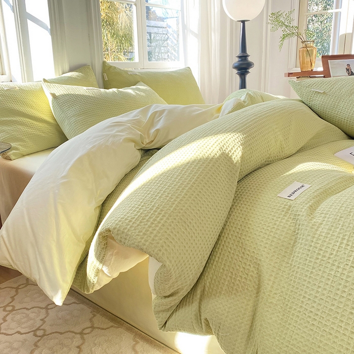 91家纺网 家纺一手货源 找家纺 眠博士2026新款简约时尚全棉华夫格四件套（提供买家秀）简约款 果绿