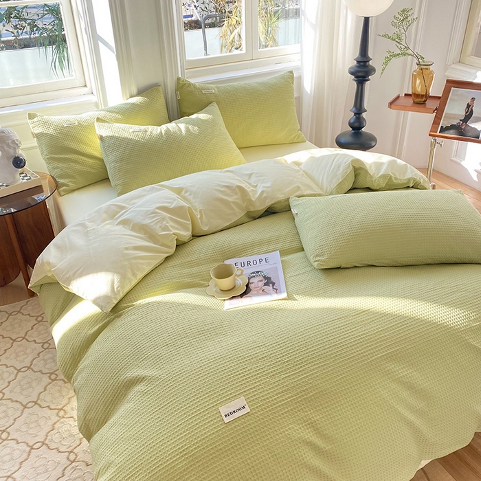 91家纺网 家纺一手货源 找家纺 眠博士2026新款简约时尚全棉华夫格四件套（提供买家秀）简约款 果绿