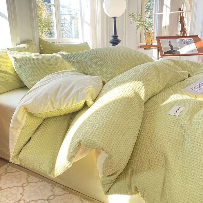 91家纺网 家纺一手货源 找家纺 眠博士2026新款简约时尚全棉华夫格四件套（提供买家秀）简约款 果绿