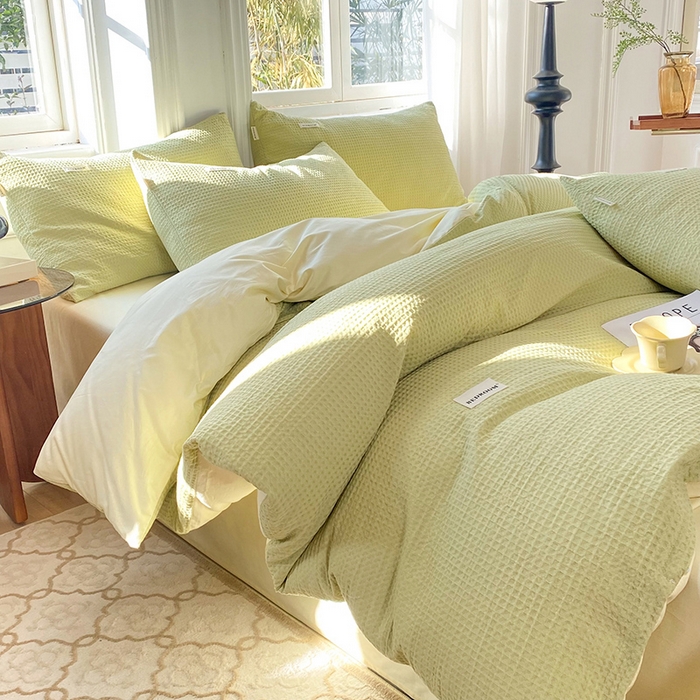 91家纺网 家纺一手货源 找家纺 眠博士2026新款简约时尚全棉华夫格四件套（提供买家秀）简约款 果绿