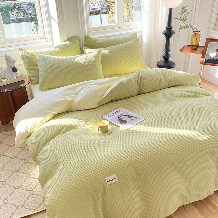 91家纺网 家纺一手货源 找家纺 眠博士2026新款简约时尚全棉华夫格四件套（提供买家秀）简约款 果绿