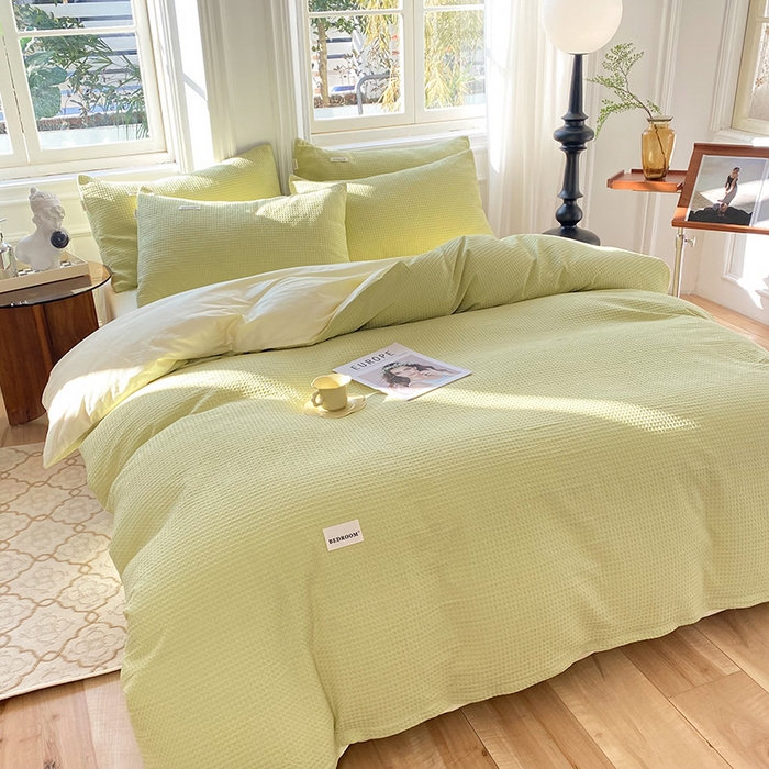 91家纺网 家纺一手货源 找家纺 眠博士2026新款简约时尚全棉华夫格四件套（提供买家秀）简约款 果绿