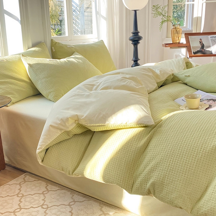 91家纺网 家纺一手货源 找家纺 眠博士2026新款简约时尚全棉华夫格四件套（提供买家秀）简约款 果绿