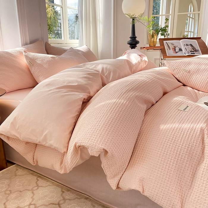 眠博士 2026新款简约时尚全棉华夫格四件套（提供买家秀）简约款 嫩玉粉