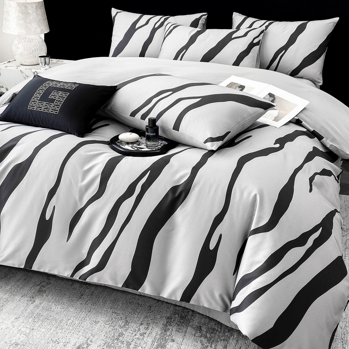 91家纺网 家纺一手货源 找家纺 （总）家居1号家纺 2026新款A类50双股斑马纹全活性活性数码四件套-卡森（活动券后价不得低于279）