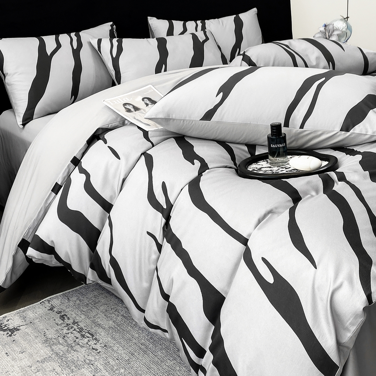 91家纺网 家纺一手货源 找家纺 （总）家居1号家纺 2026新款A类50双股斑马纹全活性活性数码四件套-卡森（活动券后价不得低于279）