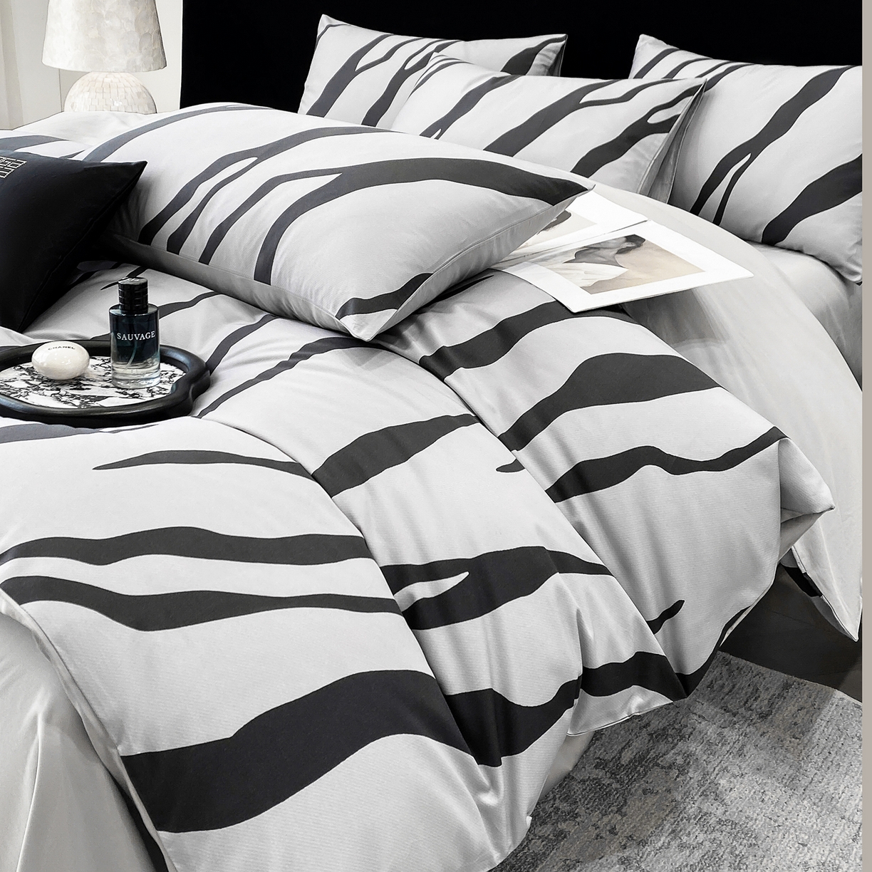 91家纺网 家纺一手货源 找家纺 （总）家居1号家纺 2026新款A类50双股斑马纹全活性活性数码四件套-卡森（活动券后价不得低于279）