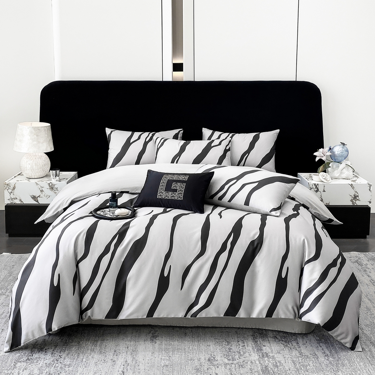 91家纺网 家纺一手货源 找家纺 家居1号家纺 2026新款A类50双股斑马纹全活性活性数码四件套-卡森（活动券后价不得低于279） 卡森-高级灰