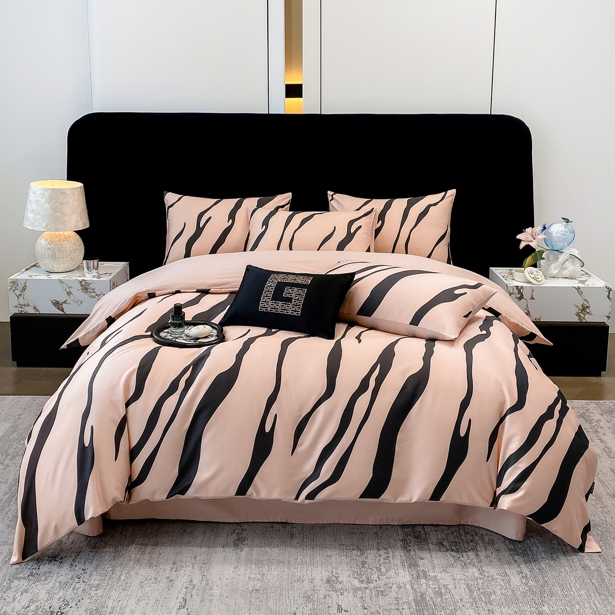 91家纺网 家纺一手货源 找家纺 家居1号家纺 2026新款A类50双股斑马纹全活性活性数码四件套-卡森（活动券后价不得低于279） 卡森-荷粉