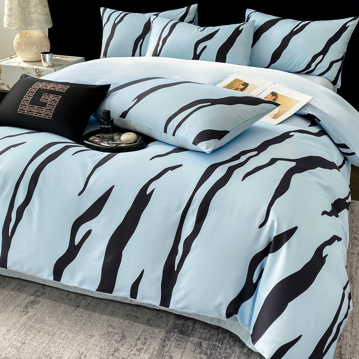 91家纺网 家纺一手货源 找家纺 家居1号家纺 2026新款A类50双股斑马纹全活性活性数码四件套-卡森（活动券后价不得低于279） 卡森-温馨蓝