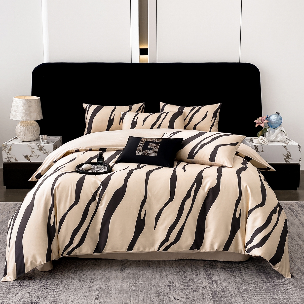 91家纺网 家纺一手货源 找家纺 家居1号家纺 2026新款A类50双股斑马纹全活性活性数码四件套-卡森（活动券后价不得低于279） 卡森-香槟金