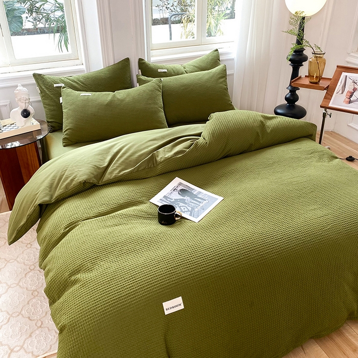 91家纺网 家纺一手货源 找家纺 眠博士2026新款简约时尚全棉华夫格四件套（提供买家秀）简约款 松绿