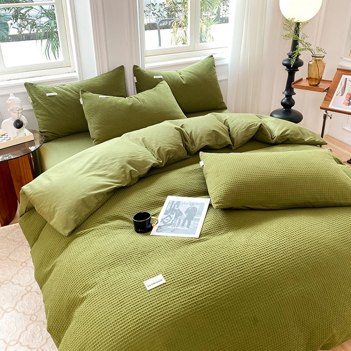 91家纺网 家纺一手货源 找家纺 眠博士2026新款简约时尚全棉华夫格四件套（提供买家秀）简约款 松绿