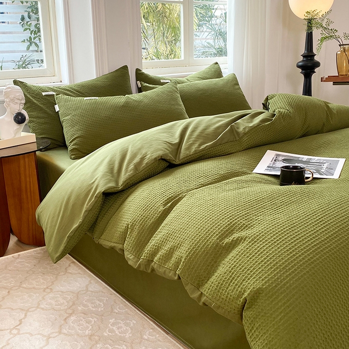 91家纺网 家纺一手货源 找家纺 眠博士2026新款简约时尚全棉华夫格四件套（提供买家秀）简约款 松绿