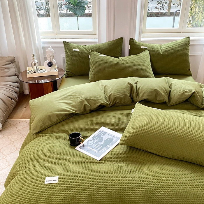 91家纺网 家纺一手货源 找家纺 眠博士2026新款简约时尚全棉华夫格四件套（提供买家秀）简约款 松绿