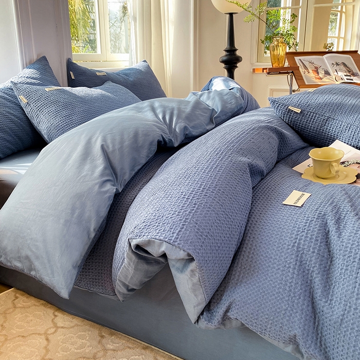 眠博士 2026新款简约时尚全棉华夫格四件套（提供买家秀）简约款 天蓝
